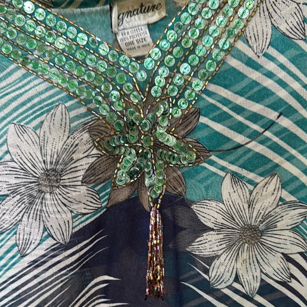 Signature Asymmetrical Dolman Sleeve Tunic Blue Black - Picture 3 of 5